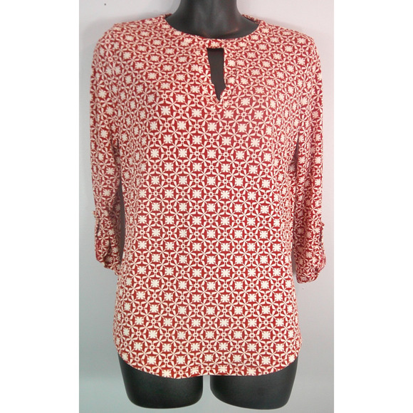 Cure Rust & White Blouse 3/4 roll up sleeve Women's Small - Picture 1 of 6